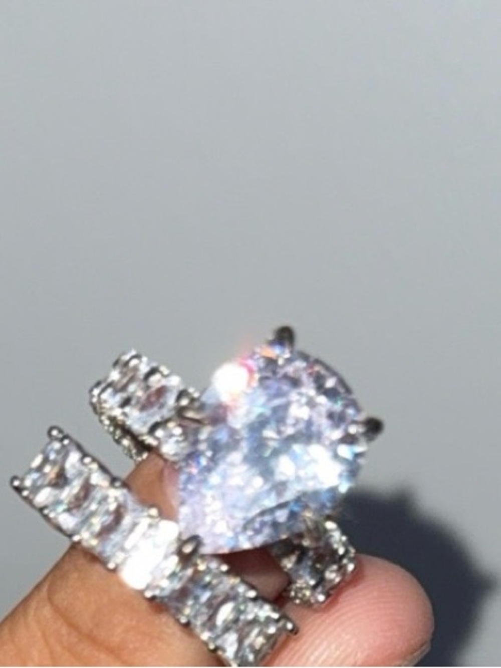 Crystal Teardrop Silver-Tone Statement Ring - White wedding ring set or ring set